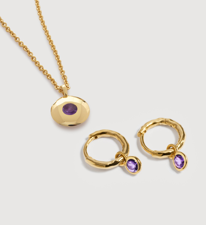 Feburary Birthstone Huggies & Necklace Set - Monica Vinader