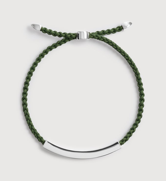 Sterling Silver Linear Bold Cord Friendship Bracelet - Green - Monica Vinader