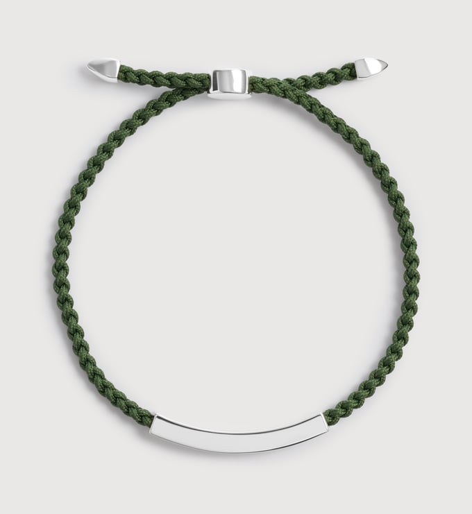 Sterling Silver Linear Cord Friendship Bracelet - Green - Monica Vinader