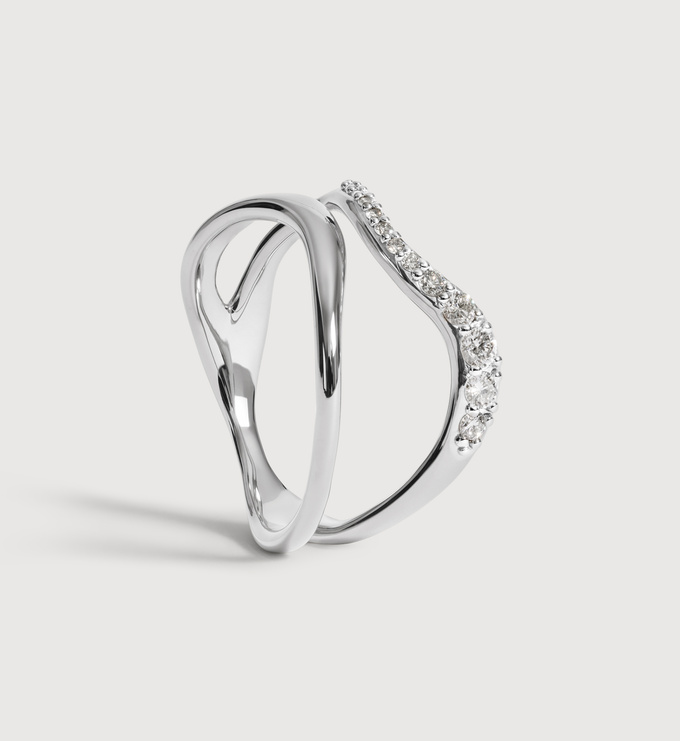 Sterling Silver Riva Pavé Diamond Wrap Ring - Lab Grown Diamond - Monica Vinader