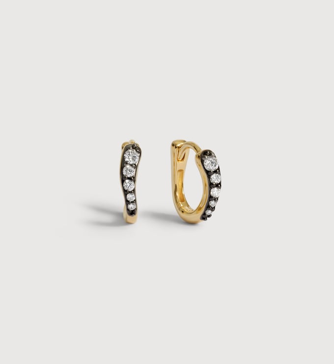 Gold Vermeil, Black Rhodium Riva Pavé Diamond Blackened Huggie Earrings - Lab Grown Diamond - Monica Vinader