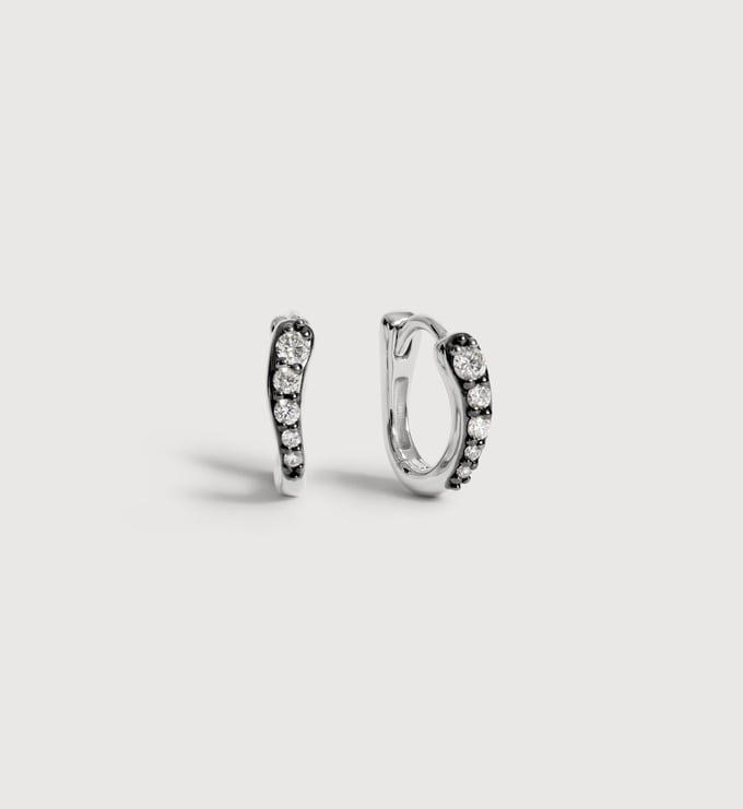 Sterling Silver, Black Rhodium Riva Pavé Diamond Blackened Huggie Earrings - Lab Grown Diamond - Monica Vinader