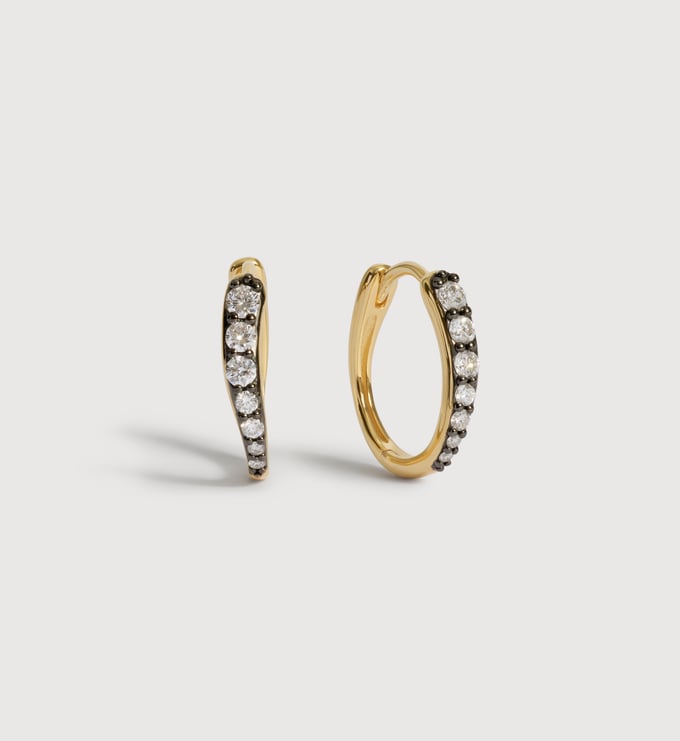 Gold Vermeil Riva Pavé Diamond Blackened Small Hoop Earrings - Lab Grown Diamond - Monica Vinader