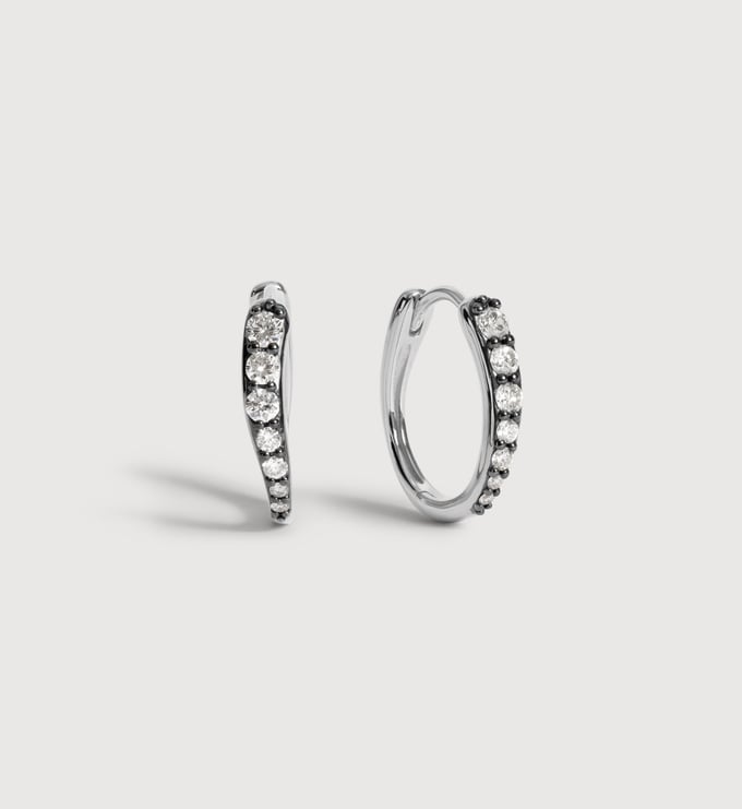 Sterling Silver, Black Rhodium Riva Pavé Diamond Blackened Small Hoop Earrings - Lab Grown Diamond - Monica Vinader