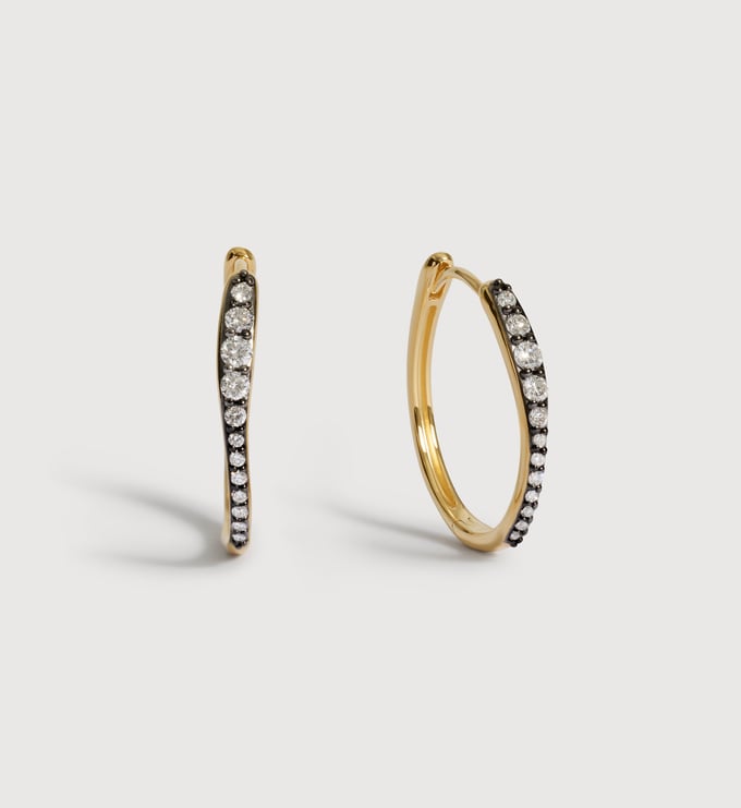 Gold Vermeil Riva Pavé Diamond Blackened Medium Hoop Earrings - Lab Grown Diamond - Monica Vinader