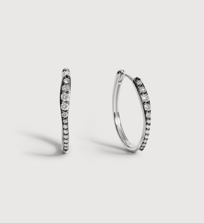 Sterling Silver, Black Rhodium Riva Pavé Diamond Blackened Medium Hoop Earrings - Lab Grown Diamond - Monica Vinader