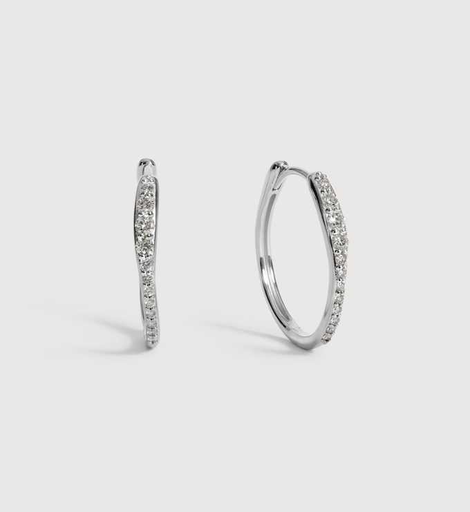 Sterling Silver Riva Pavé Diamond Medium Hoop Earrings - Lab Grown Diamond - Monica Vinader