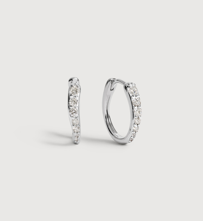 Sterling Silver Riva Pavé Diamond Small Hoop Earrings - Lab Grown Diamond - Monica Vinader