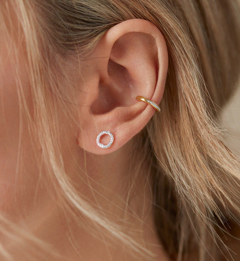 Riva Diamond Circle Stud Earrings in Sterling Silver and Diamond Jewellery by Monica Vinader