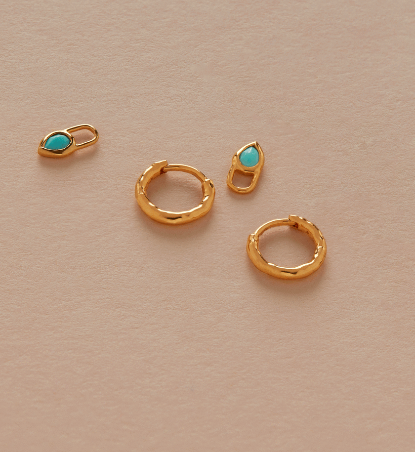 Teardrop Gemstone Ear Charm in 18ct Gold Vermeil on Sterling Silver and Turquoise Jewellery by
