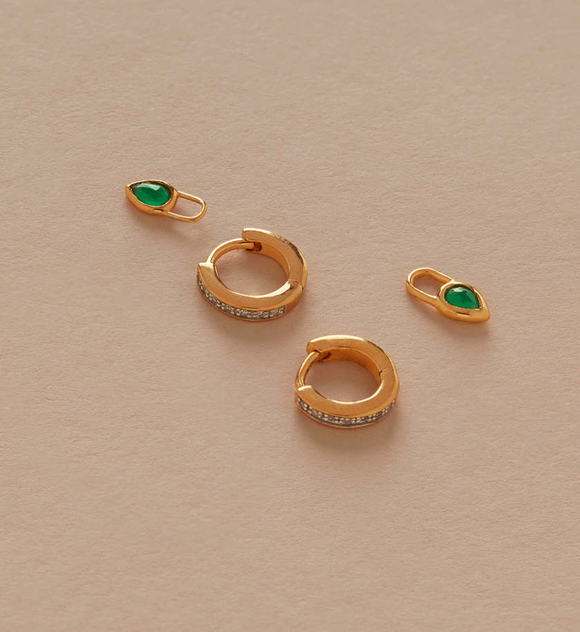 Teardrop Gemstone Ear Charm in 18k Gold Vermeil on Sterling Silver and Green Onyx Jewellery by