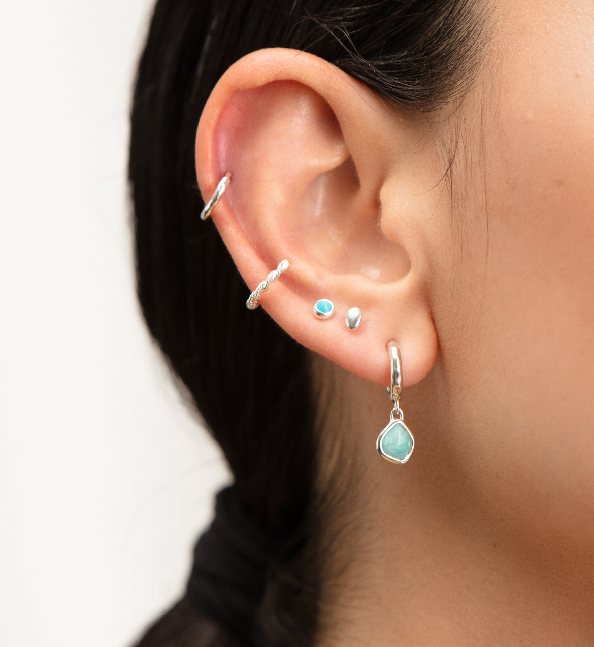 Mini Gem Stud Earrings in Sterling Silver and Turquoise Jewellery by