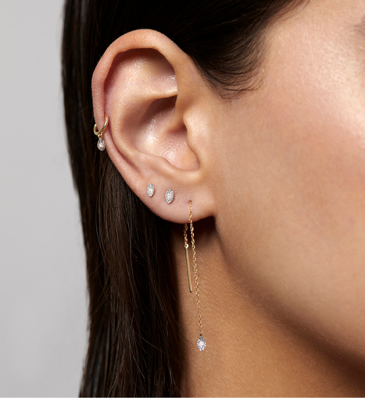 Diamond Marquise Single Labret Piercing Earring in 9k Solid Gold and