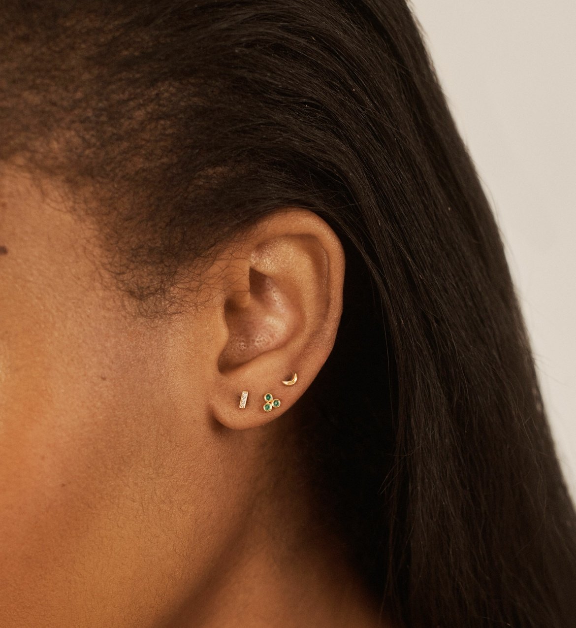 Crescent Moon Single Labret Piercing Earring in 14k Solid Gold