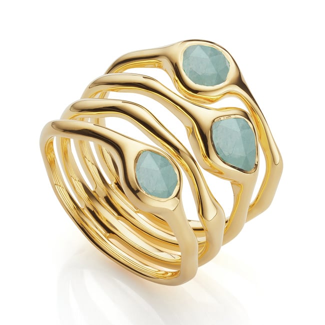 Gold Vermeil Siren Gemstone Stacked Ring - Aquamarine