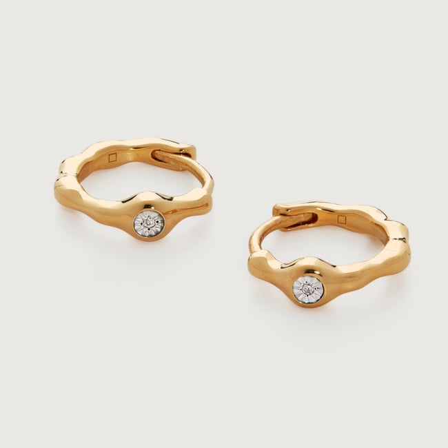 Gold Vermeil Siren Diamond Huggie Earrings - Diamond