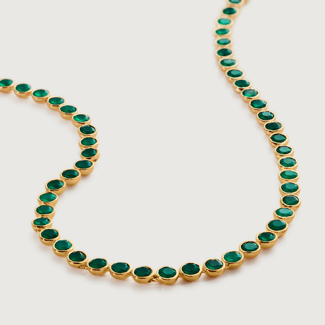 Gold Vermeil Kate Young Gemstone Tennis Necklace - Green Onyx