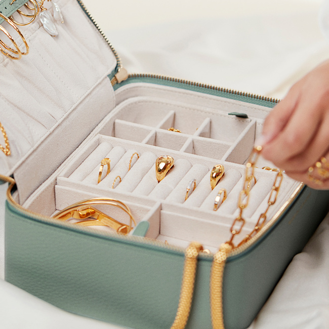 Extra Large Leather Jewellery Box in Leather - Sage | Jewellery by