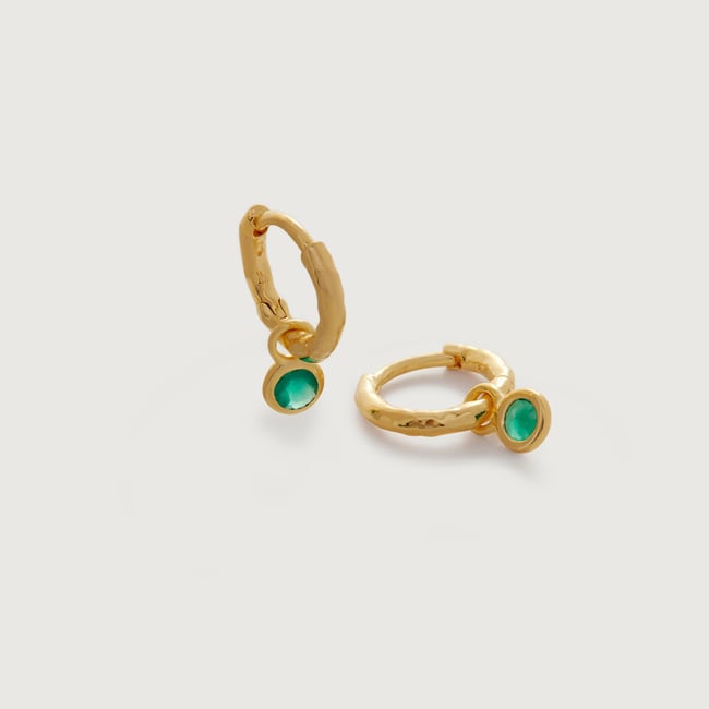 Gold Vermeil Mini Gemstone Huggie Earrings - Green Onyx