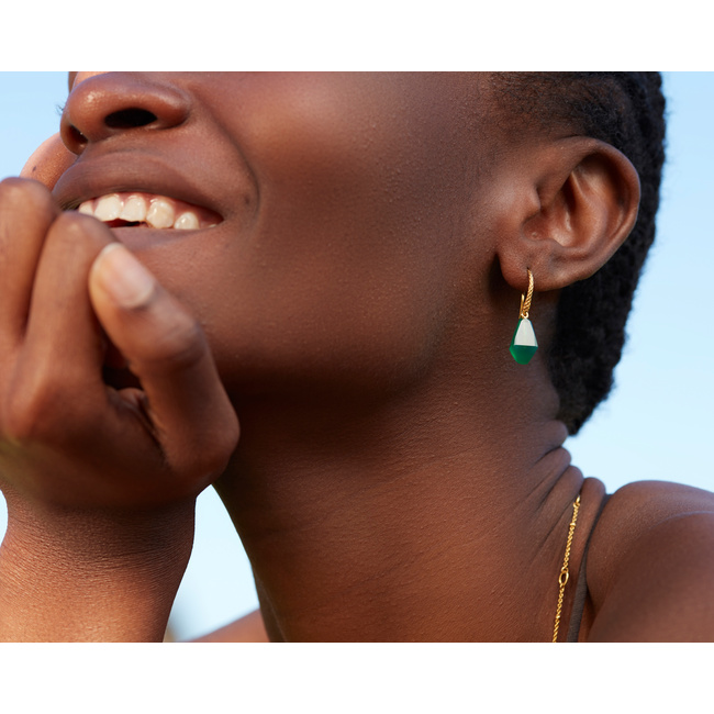 【MONICA VINADER】18KYGヴェルメイユ グリーンオニキス ピアス Geometric Gemstone Wire Earrings in 18k Gold Vermeil on