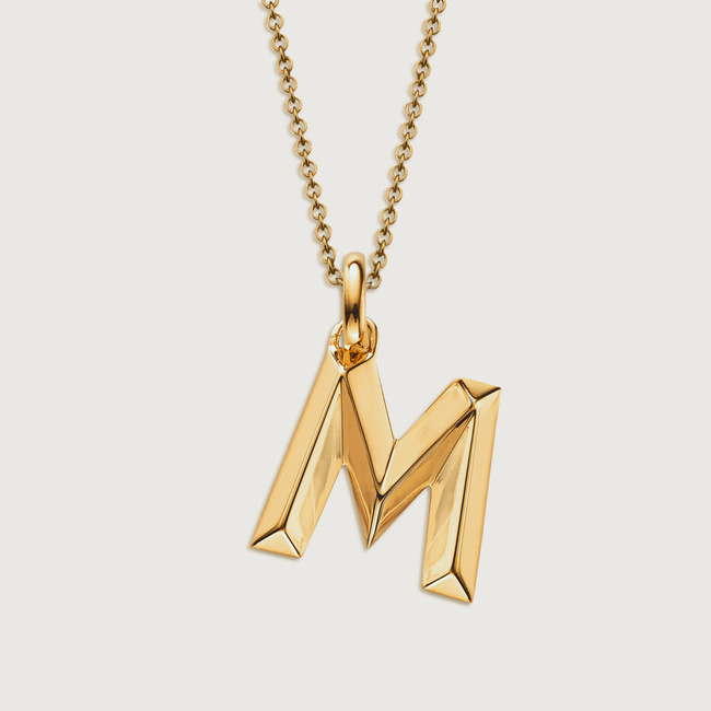 Alphabet M Pendant Charm in 18ct Gold Vermeil on Sterling Silver