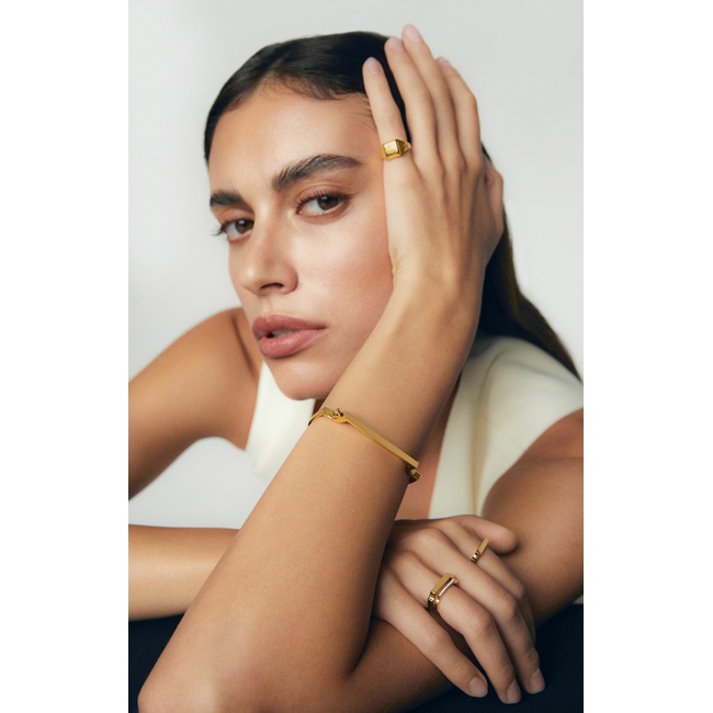 【MONICA VINADER】18KRGヴェルメイユ Signature Thin リング Signature Signet Ring in 18k Gold Vermeil on Sterling Silver