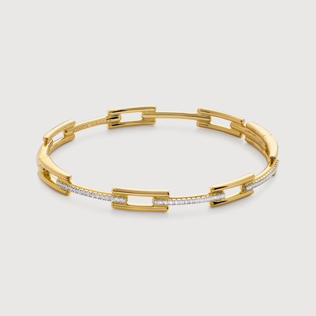 Gold Vermeil Signature Link Diamond Slim Bangle - Lab Grown Diamond
