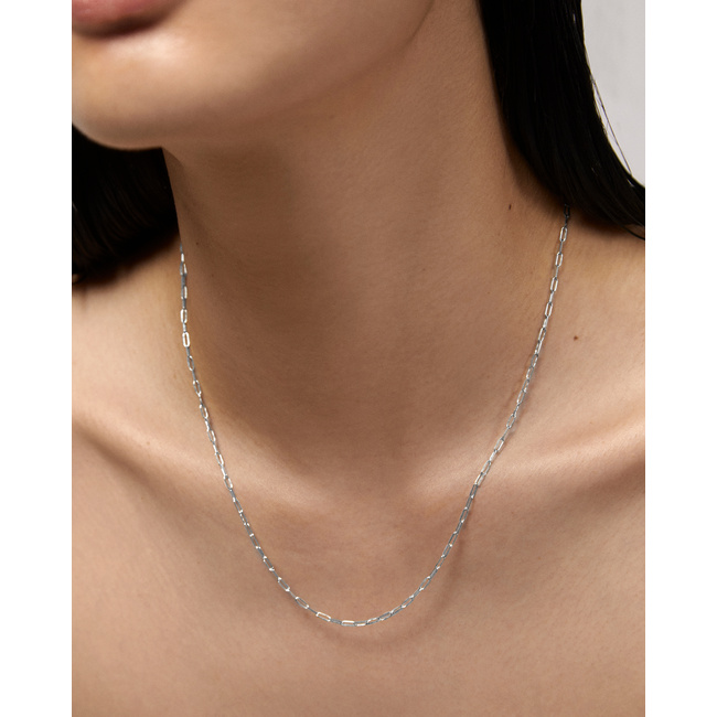 Paperclip Chain Necklace Adjustable 46cm/18' in 14k Solid White