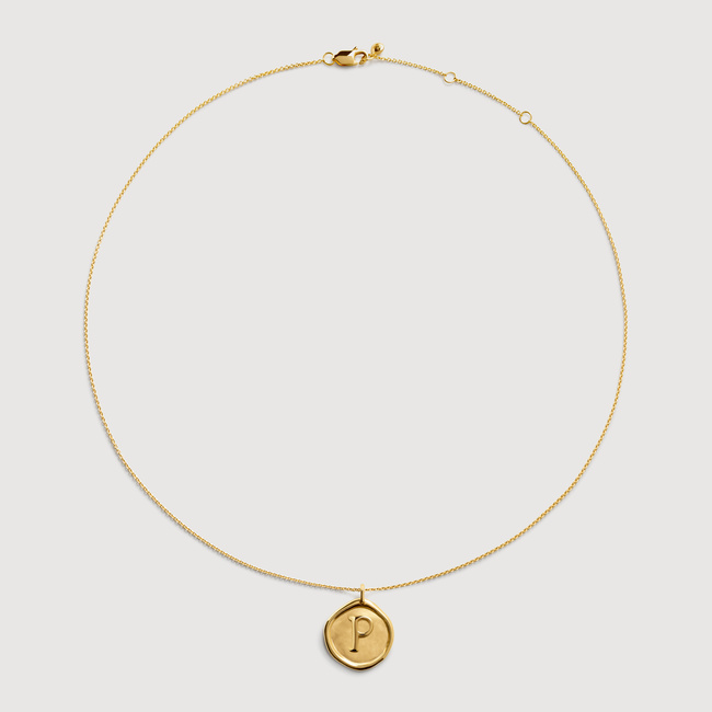 Initial Stamp P Necklace Adjustable 41-46cm/16-18' in 18k Gold