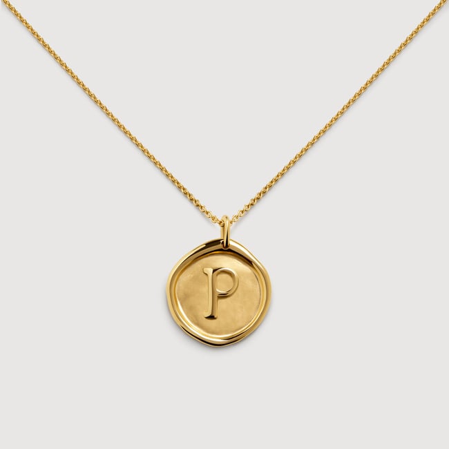 Gold Vermeil Initial P Stamp Chain Necklace - Gold