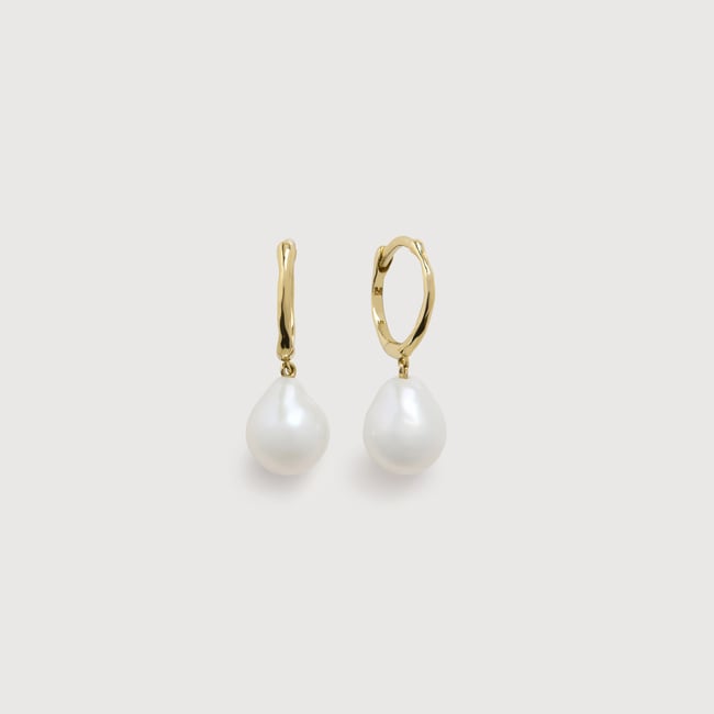 Gold Small Baroque Pearl Mini Huggie Earrings - Pearl