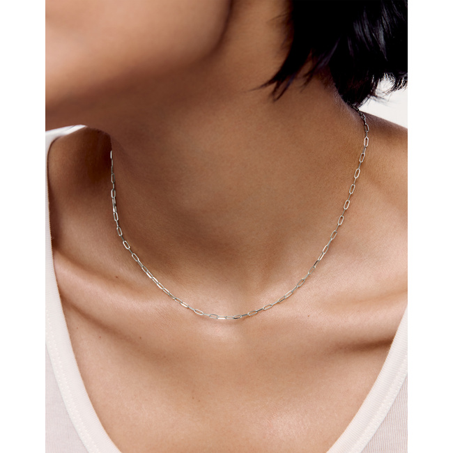 Mini Paperclip Choker Chain Necklace 16' in 14k Solid White Gold
