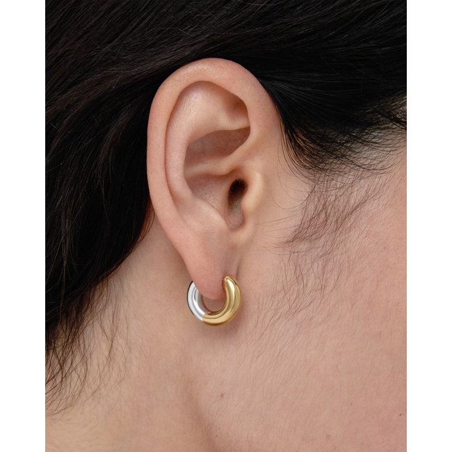 Mixed Metal Click Huggie Earrings in 18k Gold Vermeil on