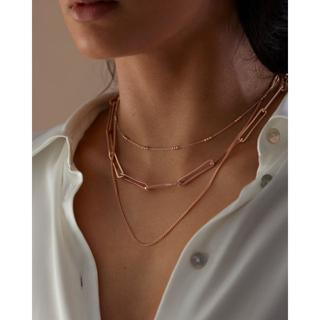 Triple Beaded Chain Necklace 14-16' in 18k Rose Gold Vermeil On