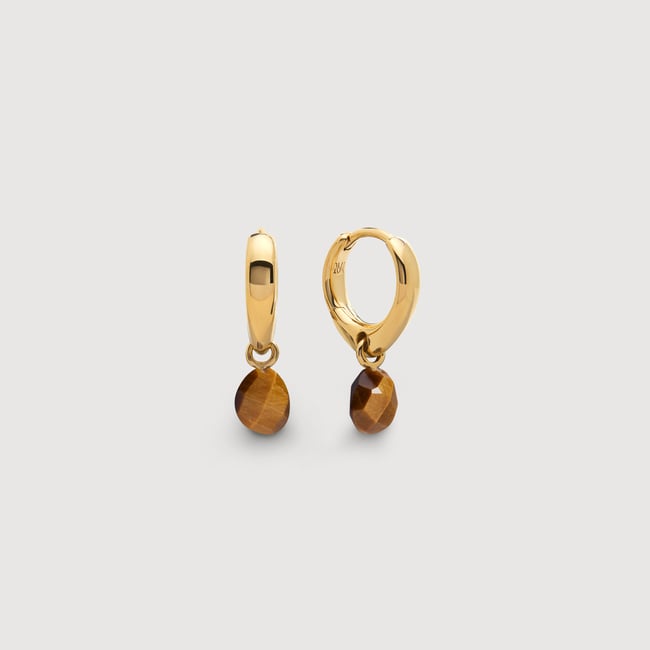 Gold Vermeil Nura Gemstone Huggie Earrings - Tigers Eye