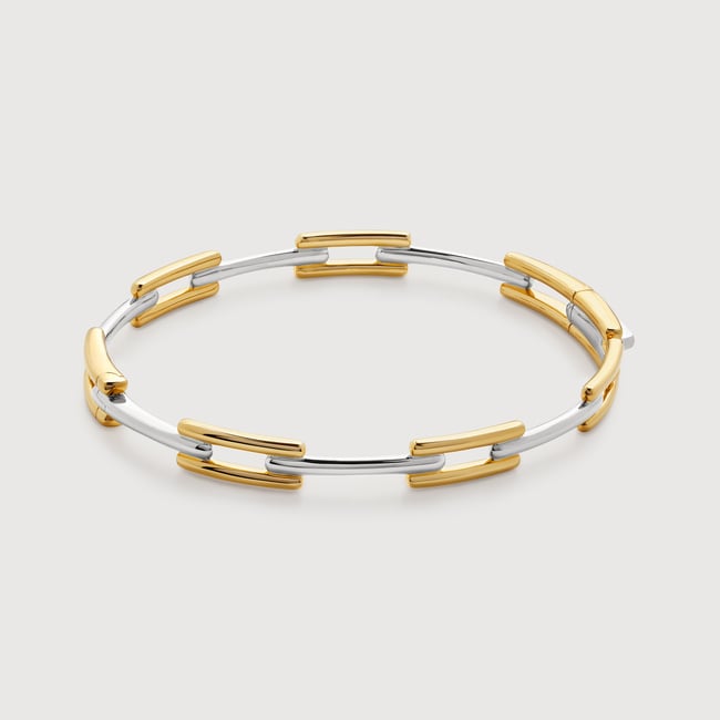 Signature Link Mixed Metal Slim Bangle in 18k Gold Vermeil on