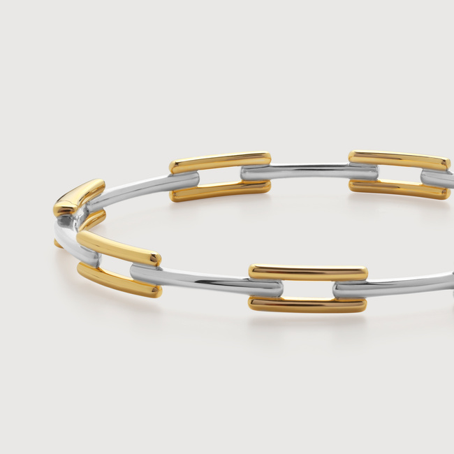 Signature Link Mixed Metal Slim Bangle in 18k Gold Vermeil on