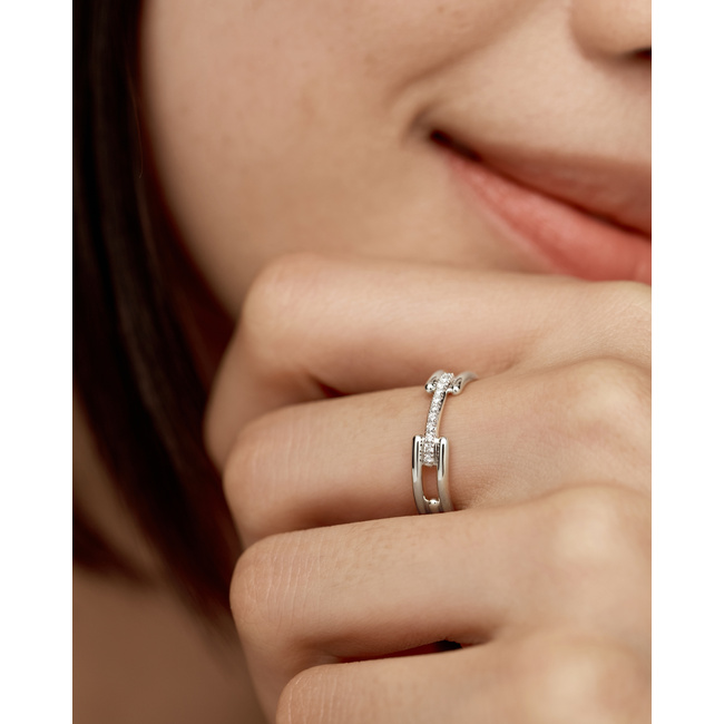 ラッキーMonica Vinader ルビーリング Signature Link Diamond Ring in Sterling Silver and Lab Grown