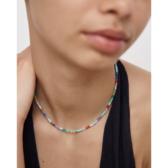 Freedom Mini Multi Gemstone Beaded Necklace in 18k Gold Vermeil on