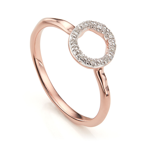 Rose Gold Vermeil Riva Mini Circle Stacking Ring - Diamond - Monica Vinader