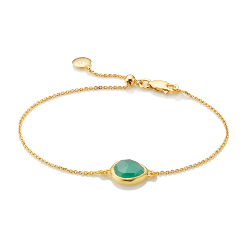Gold Vermeil Mini Siren Fine Chain Bracelet - Green Onyx