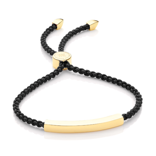 Gold Vermeil Linear Friendship Bracelet - Black Cord