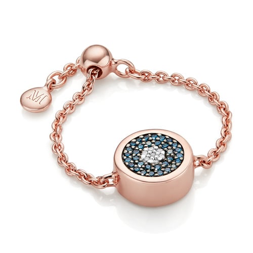 Evil Eye Collection Personalised Jewellery Monica Vinader Rose Gold Vermeil Evil Eye Adjule Friendship Diamond Ring Blue Monica Vinader