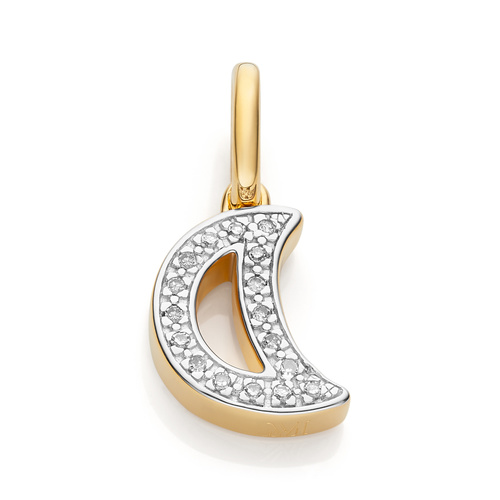 Gold Vermeil Alphabet Moon Diamond Pendant Charm - Diamond - Monica Vinader