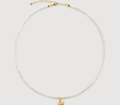 Gold Vermeil Heart Mini Pearl Necklace Adjustable 41-46cm/16-18' - Pearl - Monica Vinader