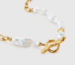 Gold Vermeil Amy Powney Keshi Pearl Asymmetric T- Bar Chain Necklace - 18” - Pearl - Monica Vinader