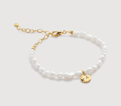 Gold Vermeil Capri Mini Keshi Pearl Disc Pendant Bracelet - Pearl - Monica Vinader