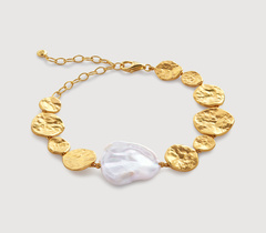Gold Vermeil Capri Keshi Pearl Disc Bracelet - Pearl - Monica Vinader