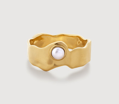 Gold Vermeil Capri Button Pearl Stacking Ring  - Pearl - Monica Vinader