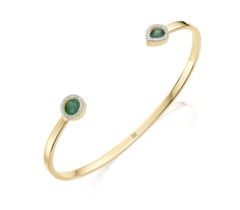 Gold Vermeil Naida Thin Cuff - Green Aventurine and Diamonds